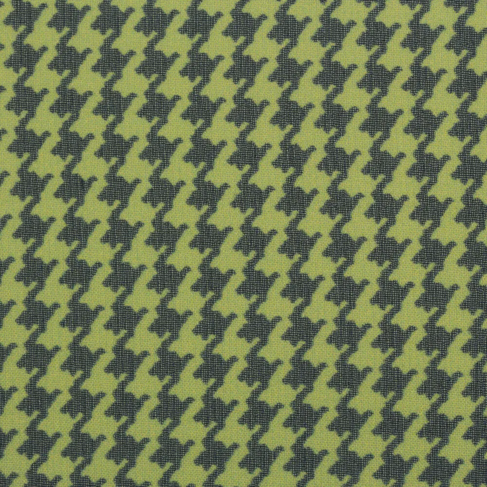 Lime Green/Navy Blue Dogtooth Printed Silk Georgette