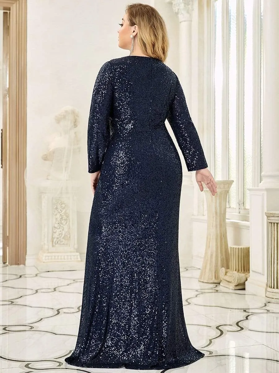 Lois | Shiny V Neck Sequin Long Sleeves Evening Dress