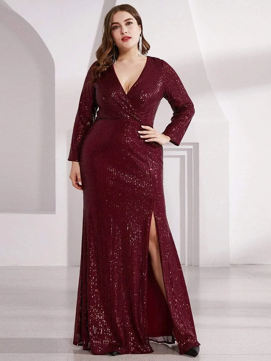 Lois | Shiny V Neck Sequin Long Sleeves Evening Dress