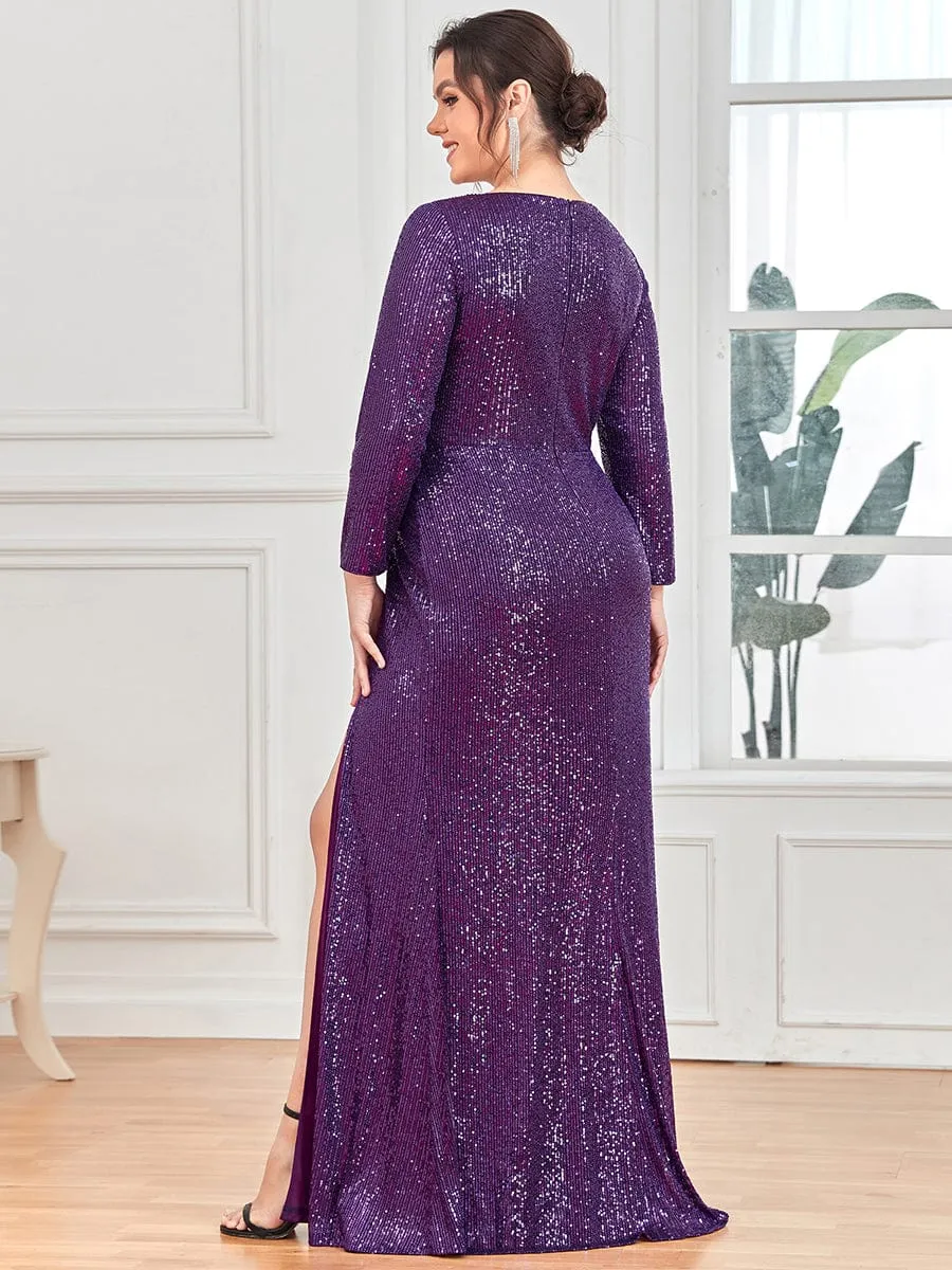 Lois | Shiny V Neck Sequin Long Sleeves Evening Dress