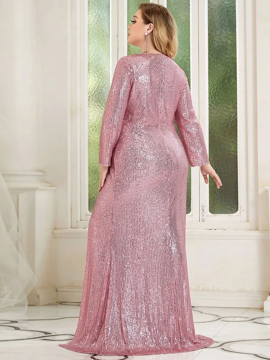 Lois | Shiny V Neck Sequin Long Sleeves Evening Dress