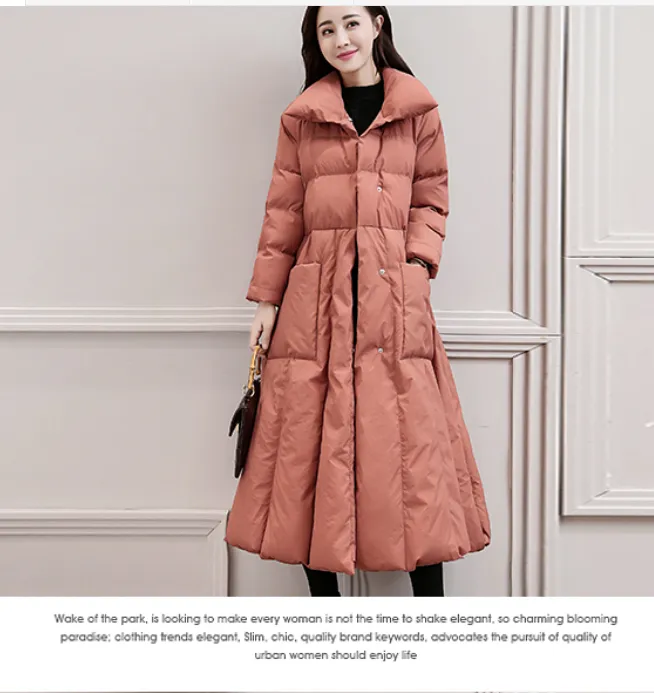 Long Winter Puffer Coat Thick Winter Waist Belt Women Down Coats 30214