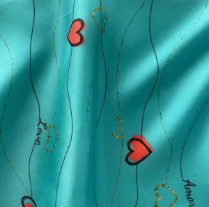 Love on a String on Turquoise Silk Twill (Made in Italy)