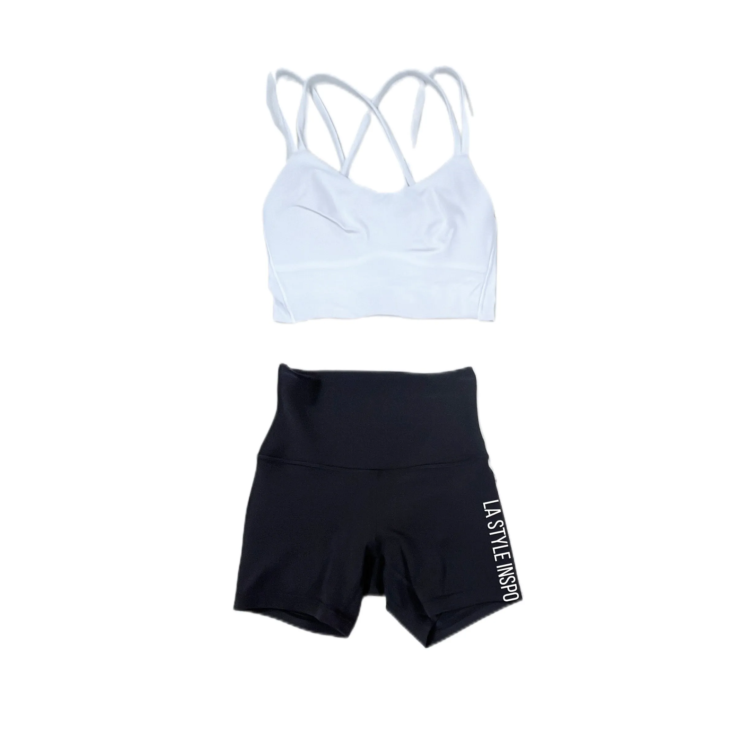 Lululemon Outfit Set 2 PCS Align Shorts Black and Bra in White Sateen Size XS XXS