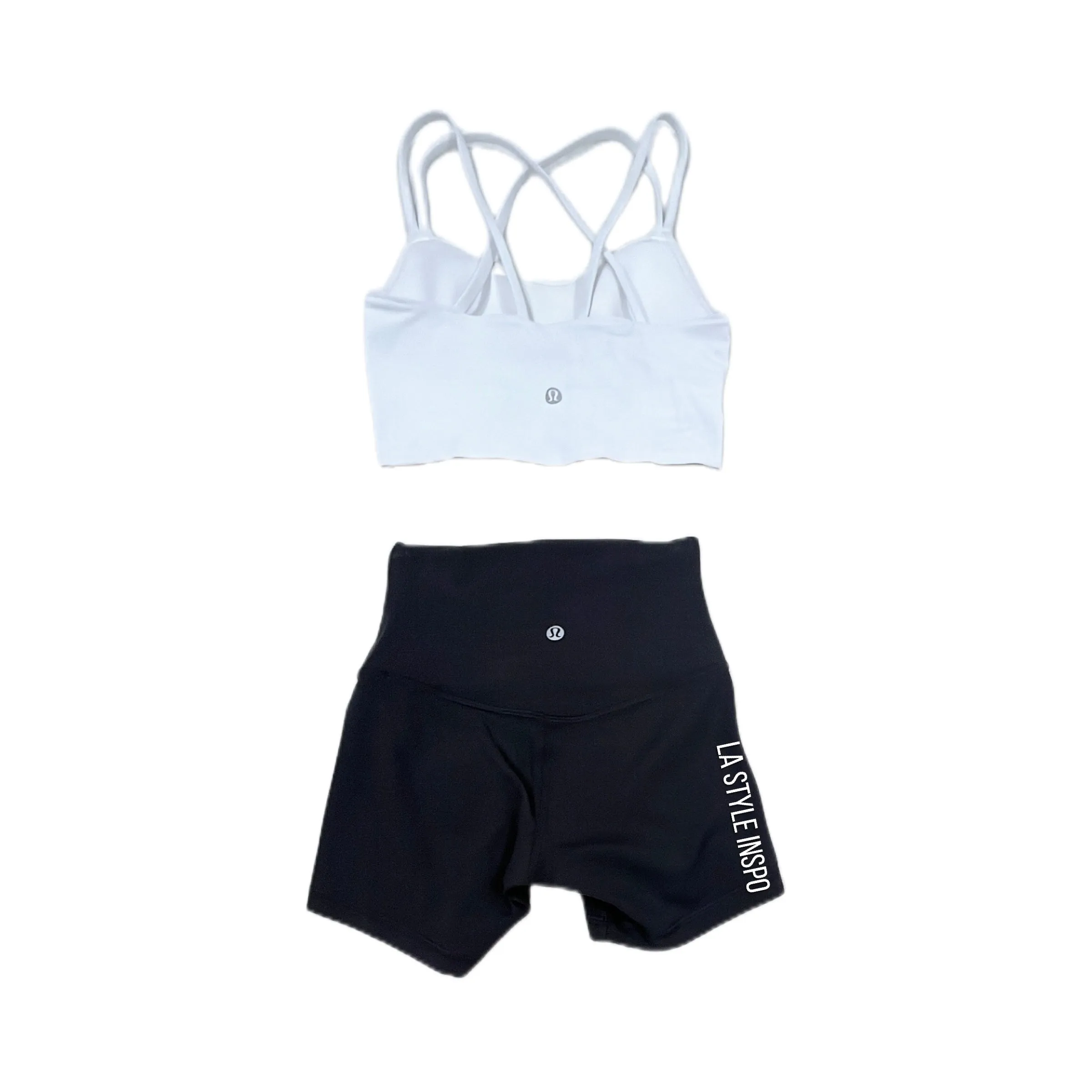 Lululemon Outfit Set 2 PCS Align Shorts Black and Bra in White Sateen Size XS XXS