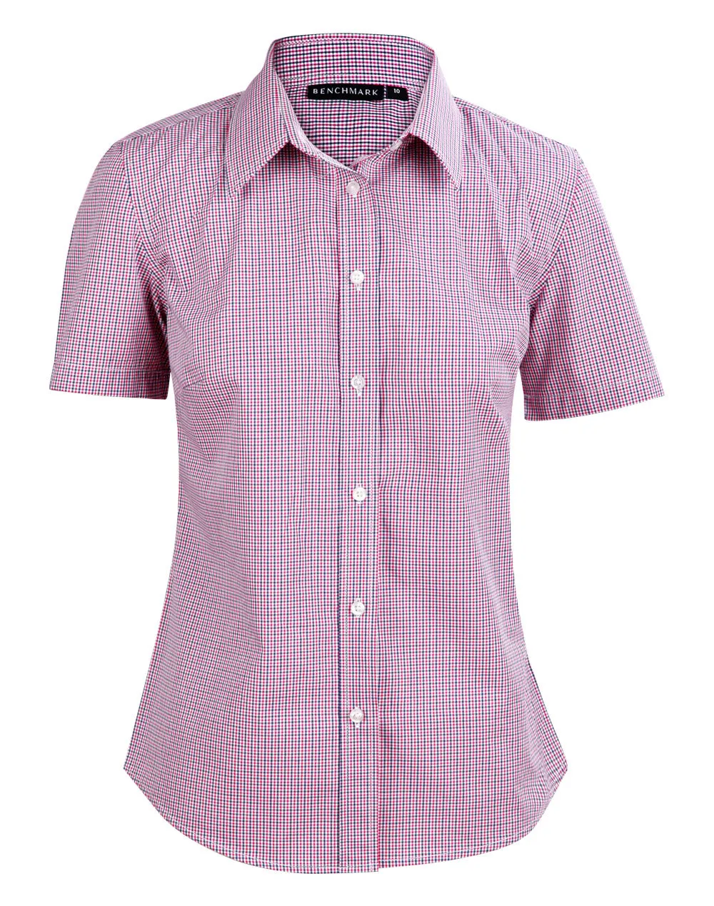 M8340S Ladies’ Two Tone Mini Gingham Short Sleeve Shirt