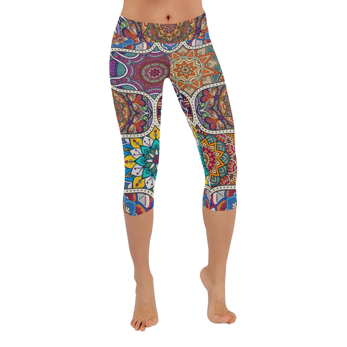 Mandala Seamless tile pattern Women's Low Rise Capri Leggings (Invisible Stitch)