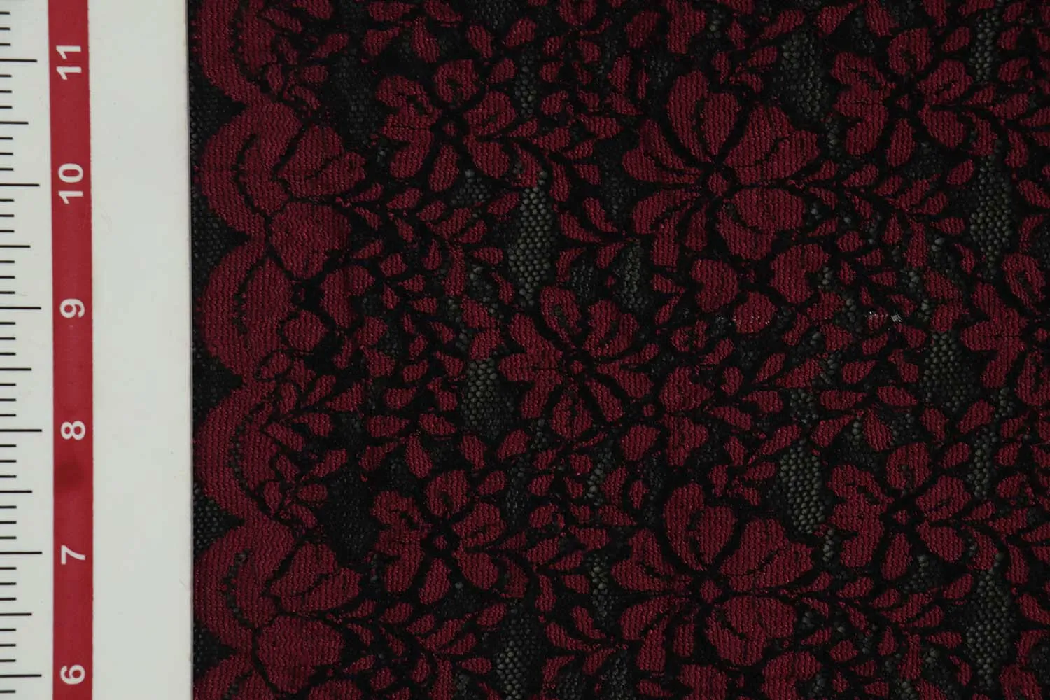 Maroon & Black Floral Lace Polyester Fabric