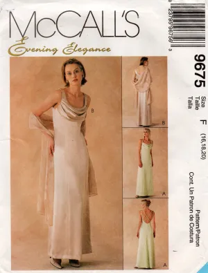 McCall's 9675 Womens Evening Elegance Lined Cocktail Gown & Stole 1990s Vintage Sewing Pattern Size 16 - 20 UNCUT Factory Folded