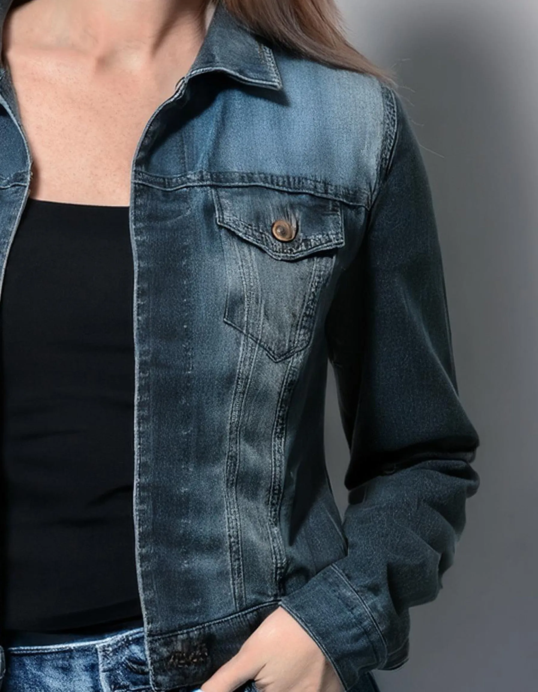 Medium Wash Fitted Denim Jacket