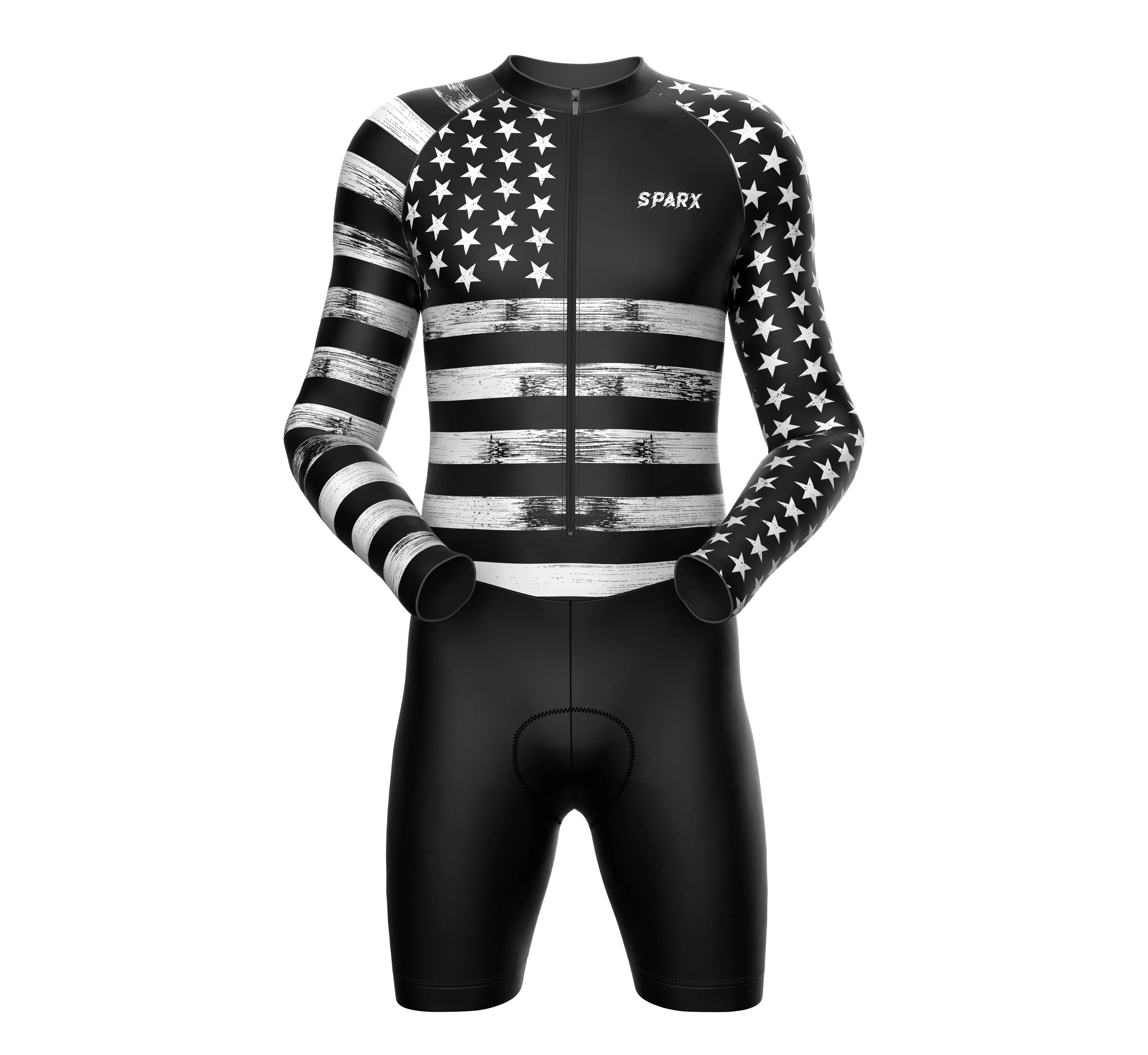 Men Black Us Flag Thermal Cycling Suit