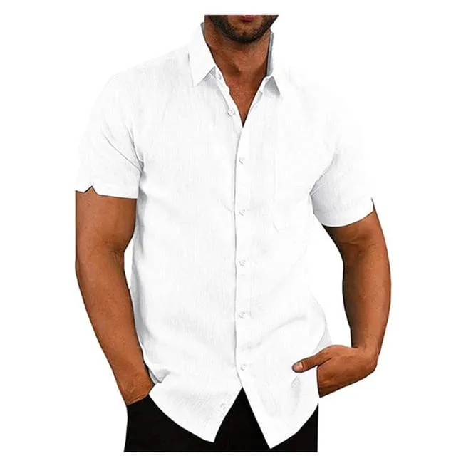 Men Button Up Short Sleeve Lapel Collar Shirt