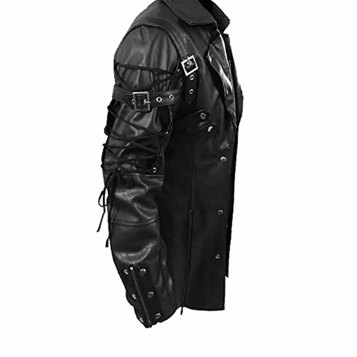 Mens Black Leather Goth Matrix Trench Coat Steampunk Gothic - T18-BLK