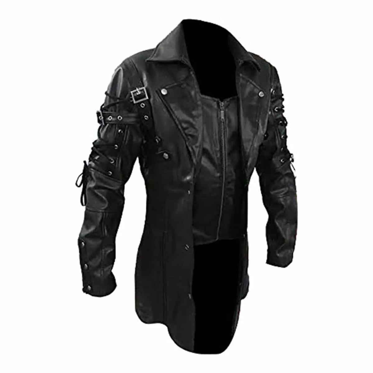 Mens Black Leather Goth Matrix Trench Coat Steampunk Gothic - T18-BLK