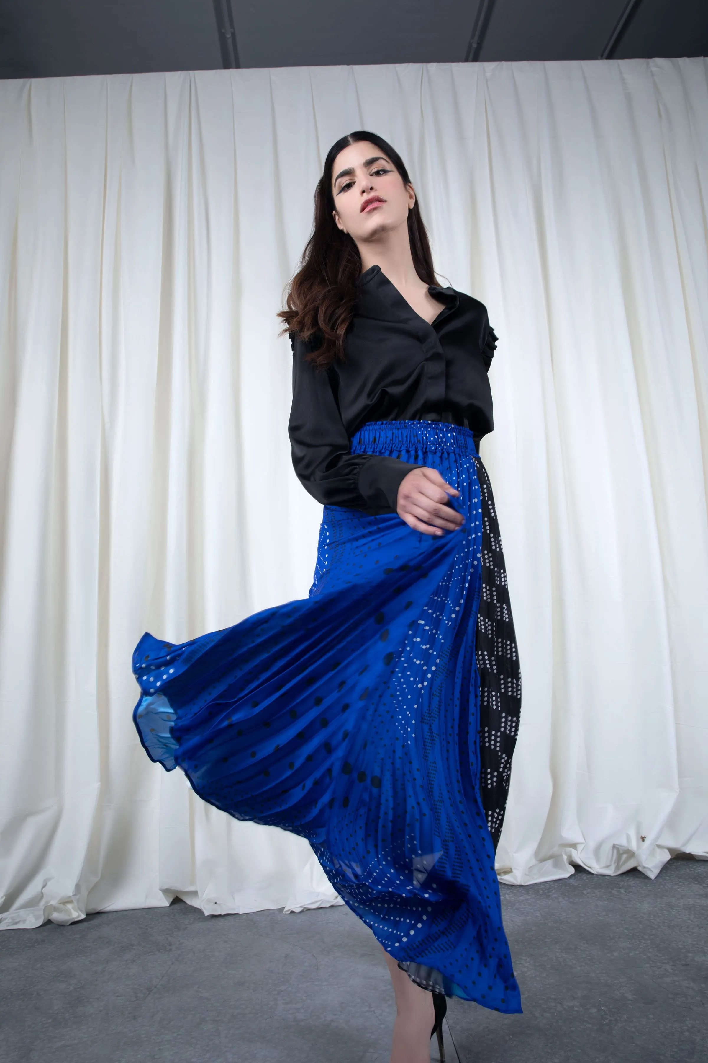 Navy Pleated Skirt