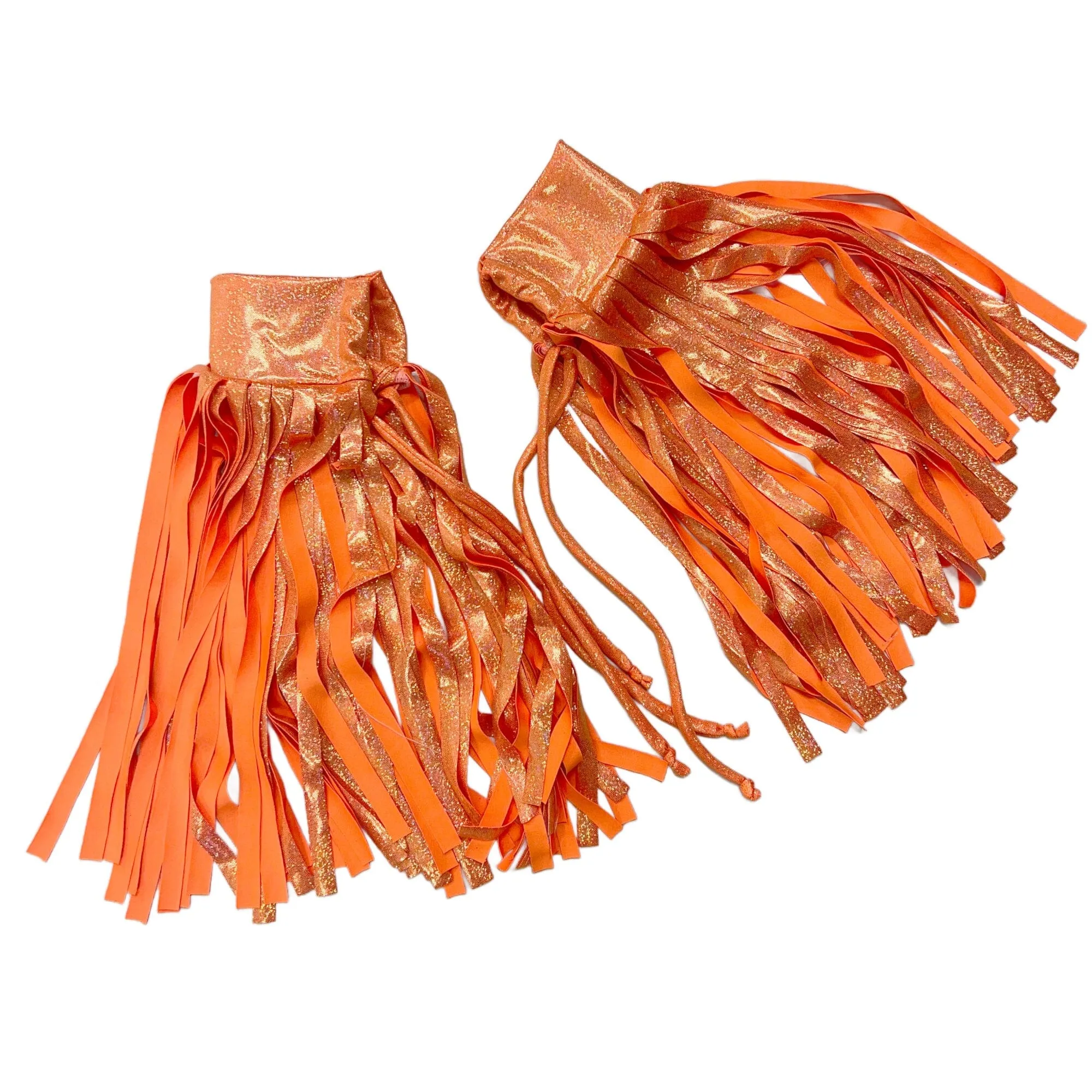 Neon Orange Sparkly Jewel Fringed Wrestling Arm Bands with Slide Ties