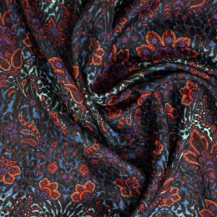 Orange Floral Animal Printed Silk Jacquard