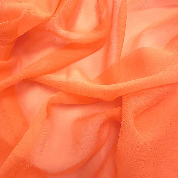 Orange Woven Crinkled Silk Chiffon Fabric