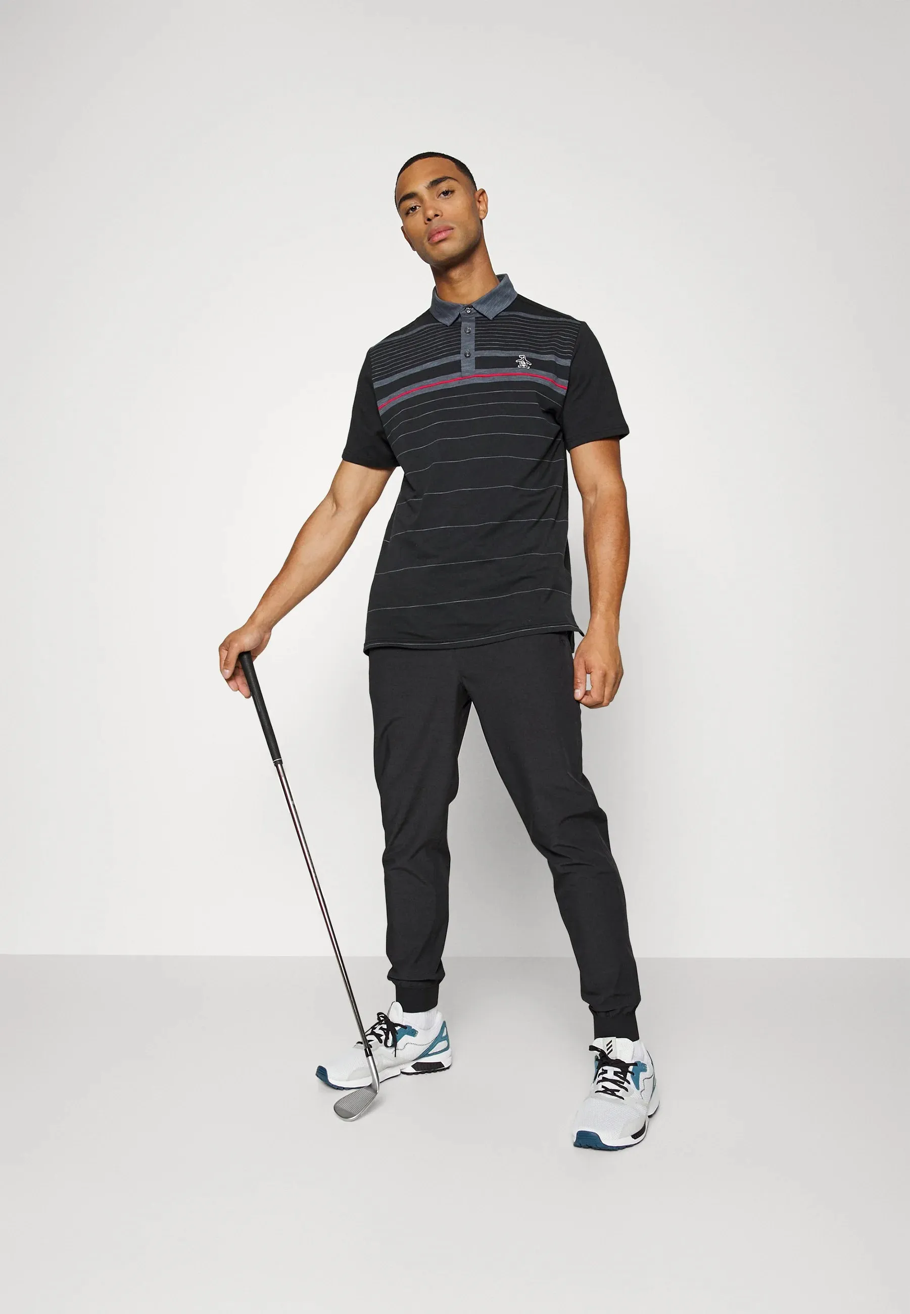 Original Penguin Mens Heritage Fine Line Stretch Golf Polo Shirt - CAVIAR