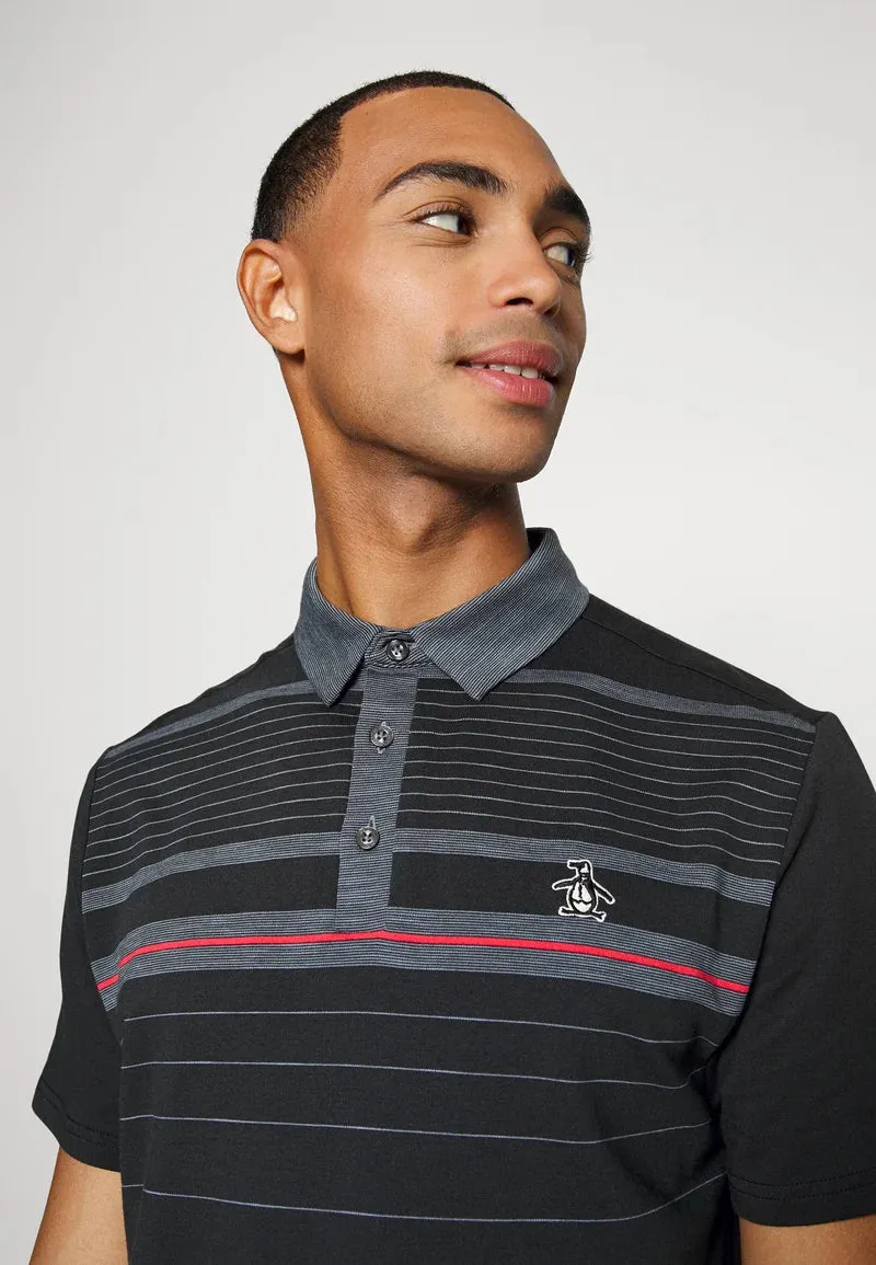 Original Penguin Mens Heritage Fine Line Stretch Golf Polo Shirt - CAVIAR