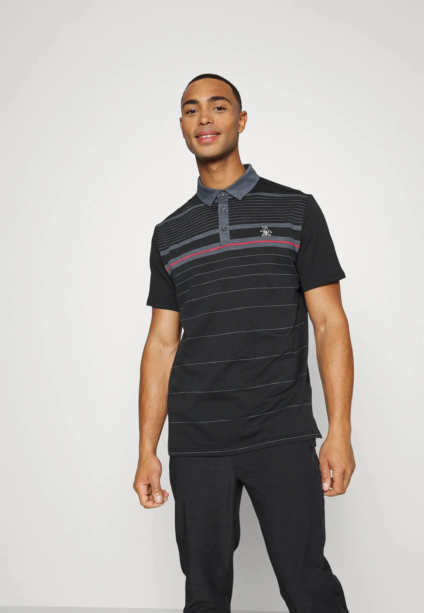 Original Penguin Mens Heritage Fine Line Stretch Golf Polo Shirt - CAVIAR