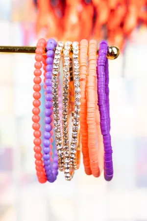 Own The Game Orange and Purple Beaded Bracelet Set