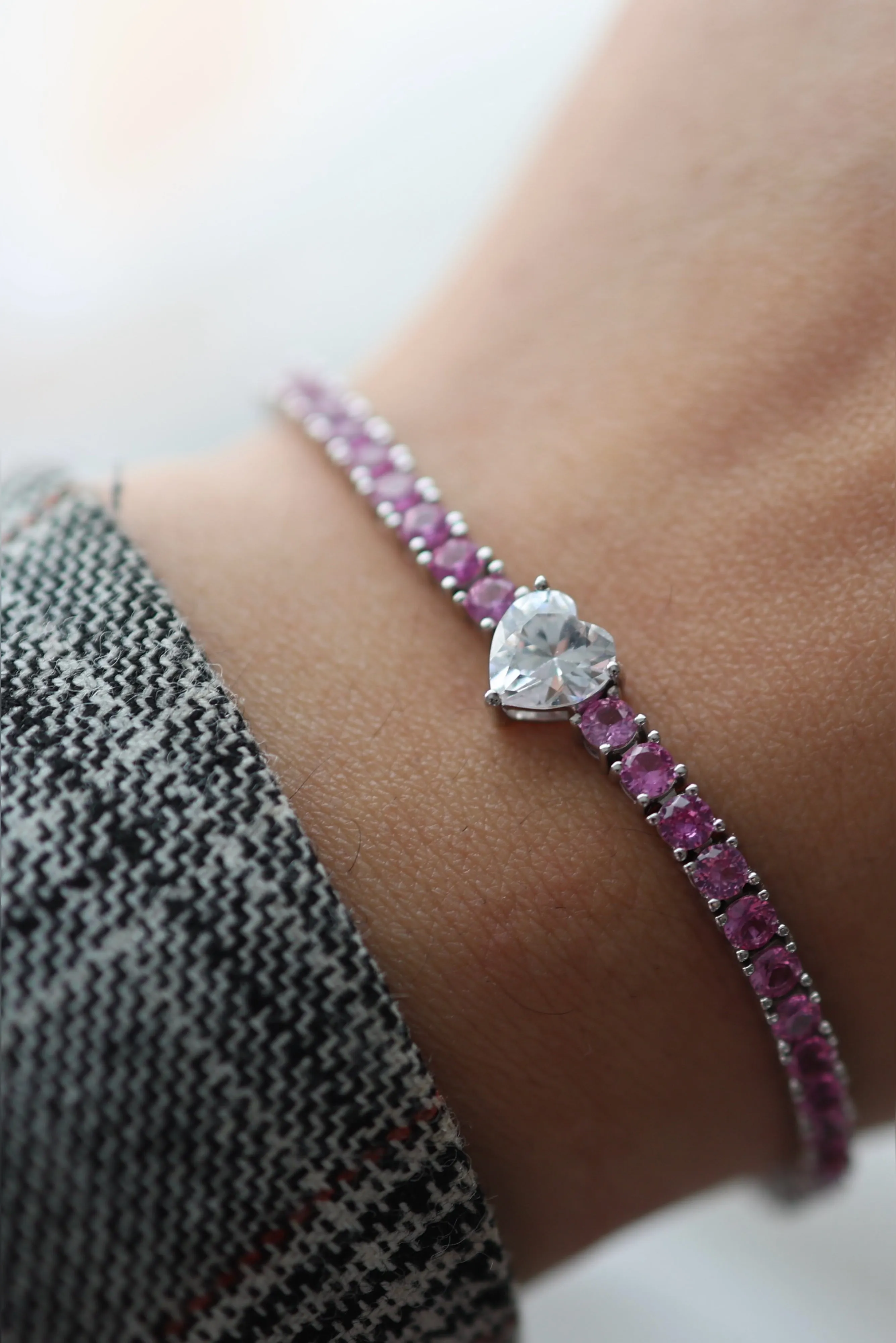 Pink Heart Tennis Bracelet