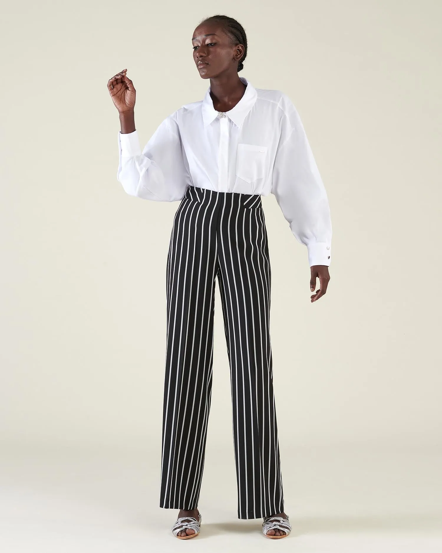 Pinstriped high waist trousers