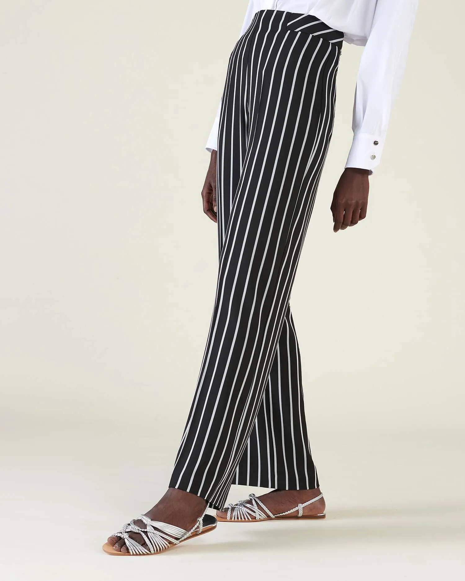 Pinstriped high waist trousers