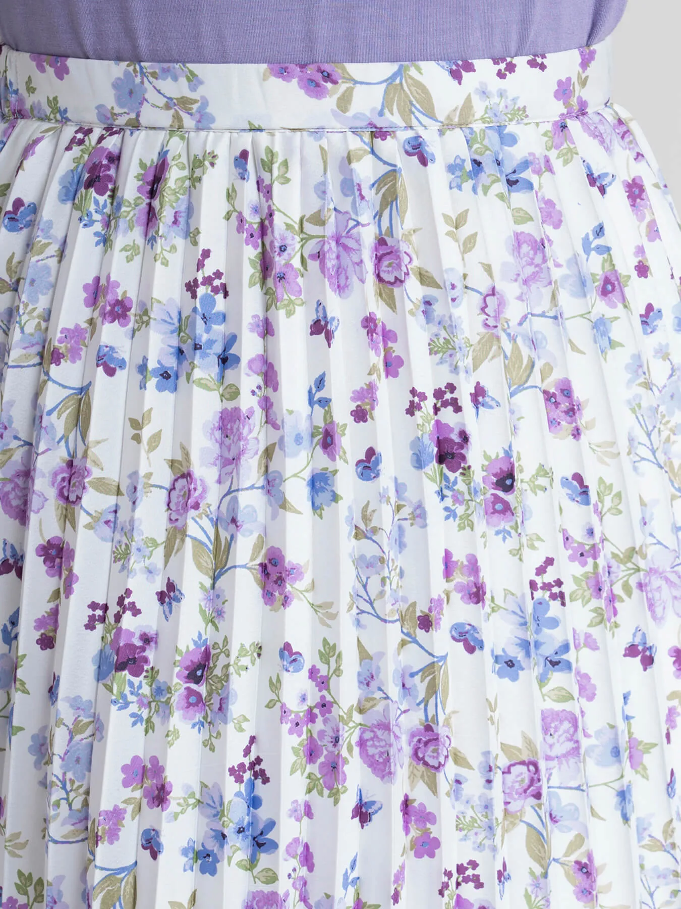 Pleated Flared Floral Midi Skirt - Lilac