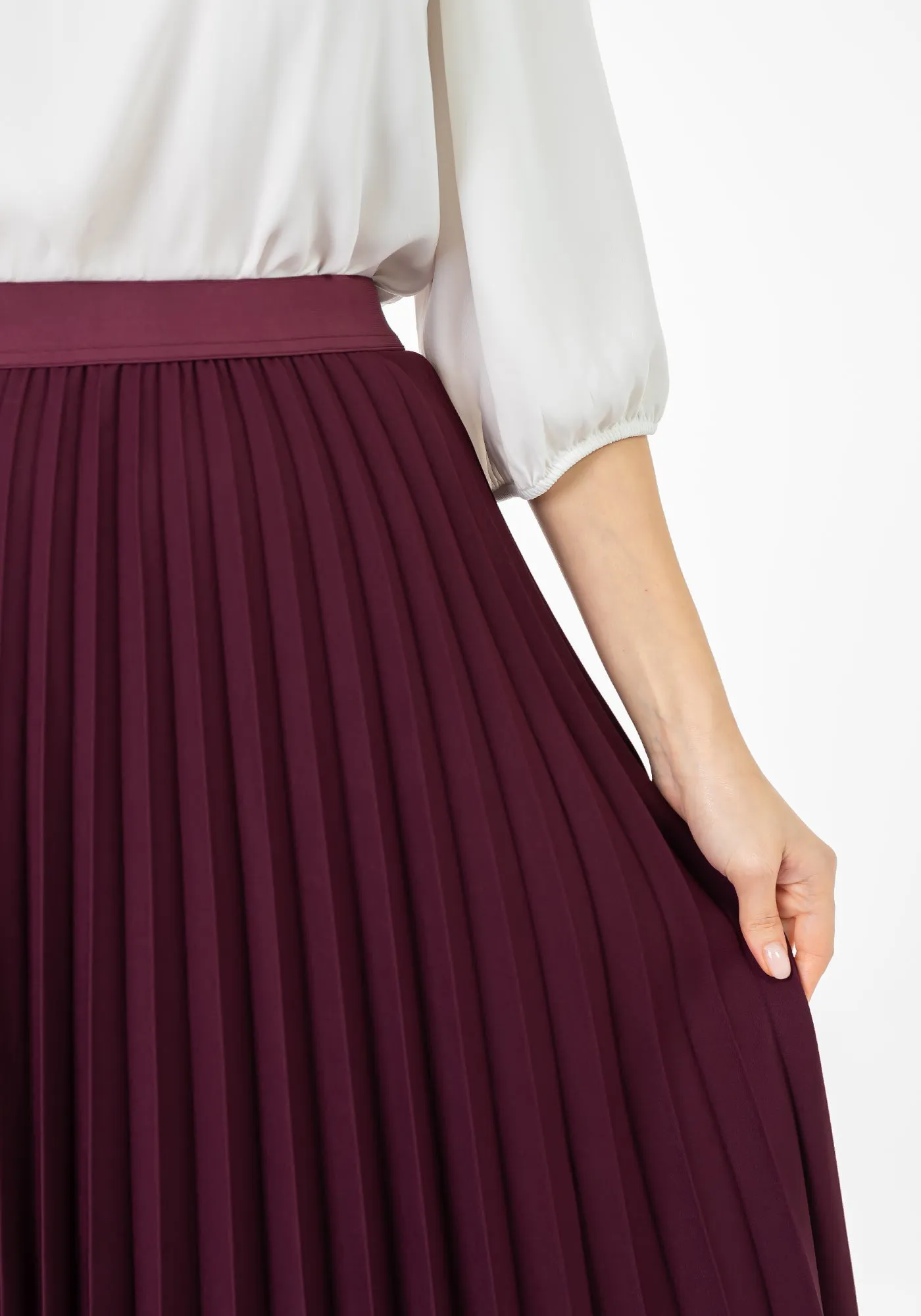 Pleated Maxi Skirt Elastic Waist Band Ankle Length Plisse Skirt