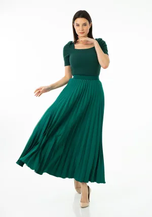 Pleated Maxi Skirt Elastic Waist Band Ankle Length Plisse Skirt