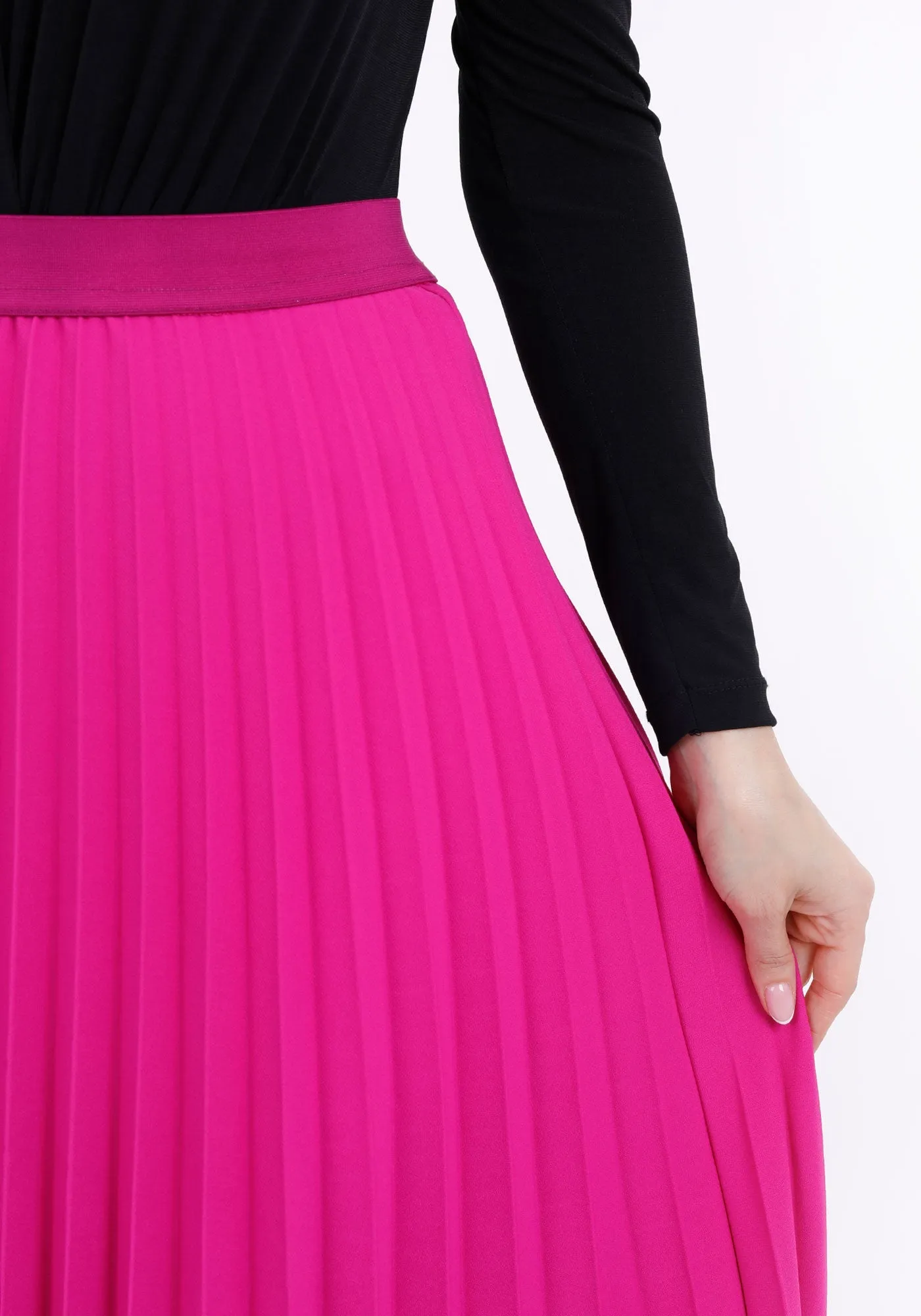 Pleated Maxi Skirt Elastic Waist Band Ankle Length Plisse Skirt