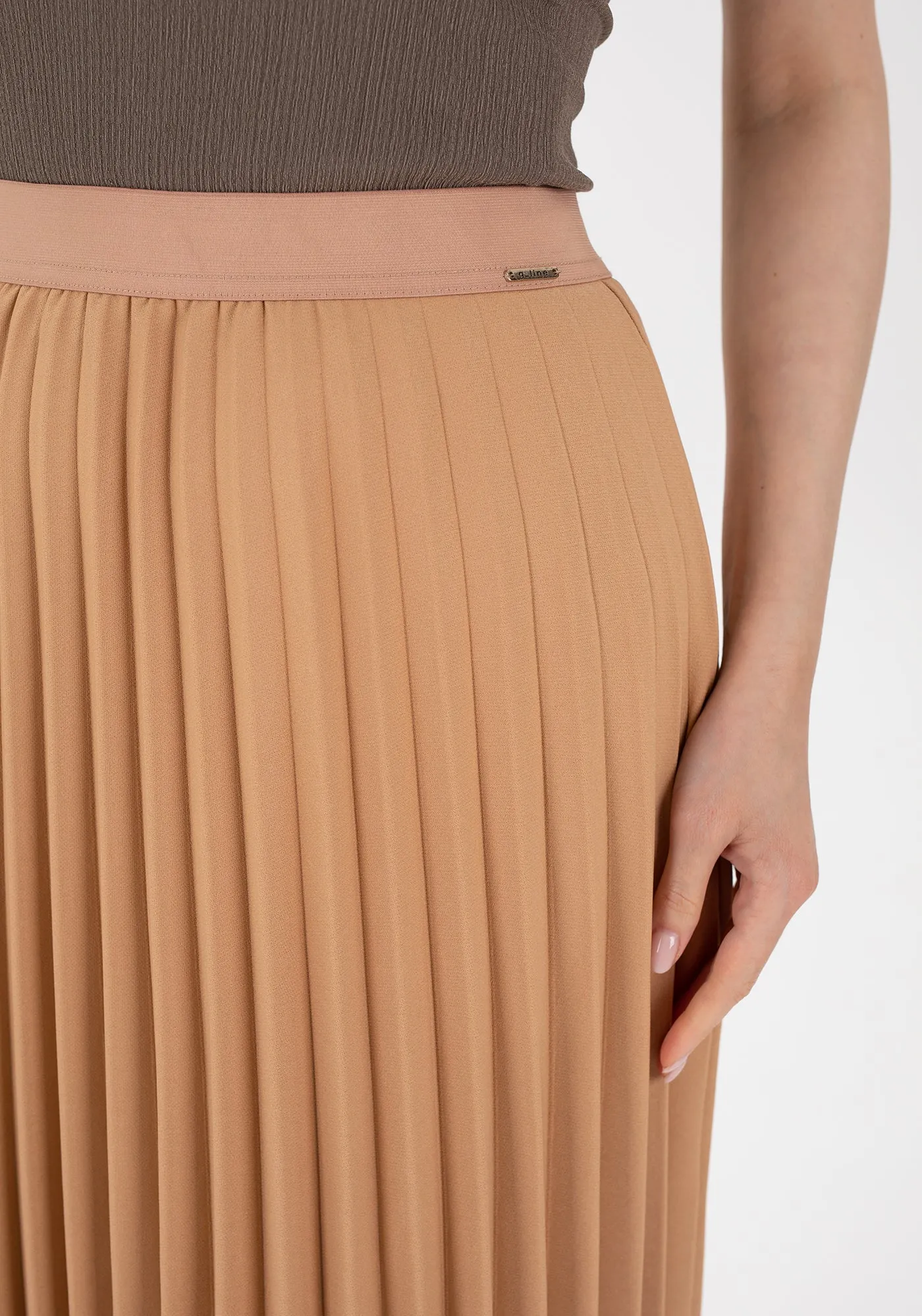 Pleated Maxi Skirt Elastic Waist Band Ankle Length Plisse Skirt