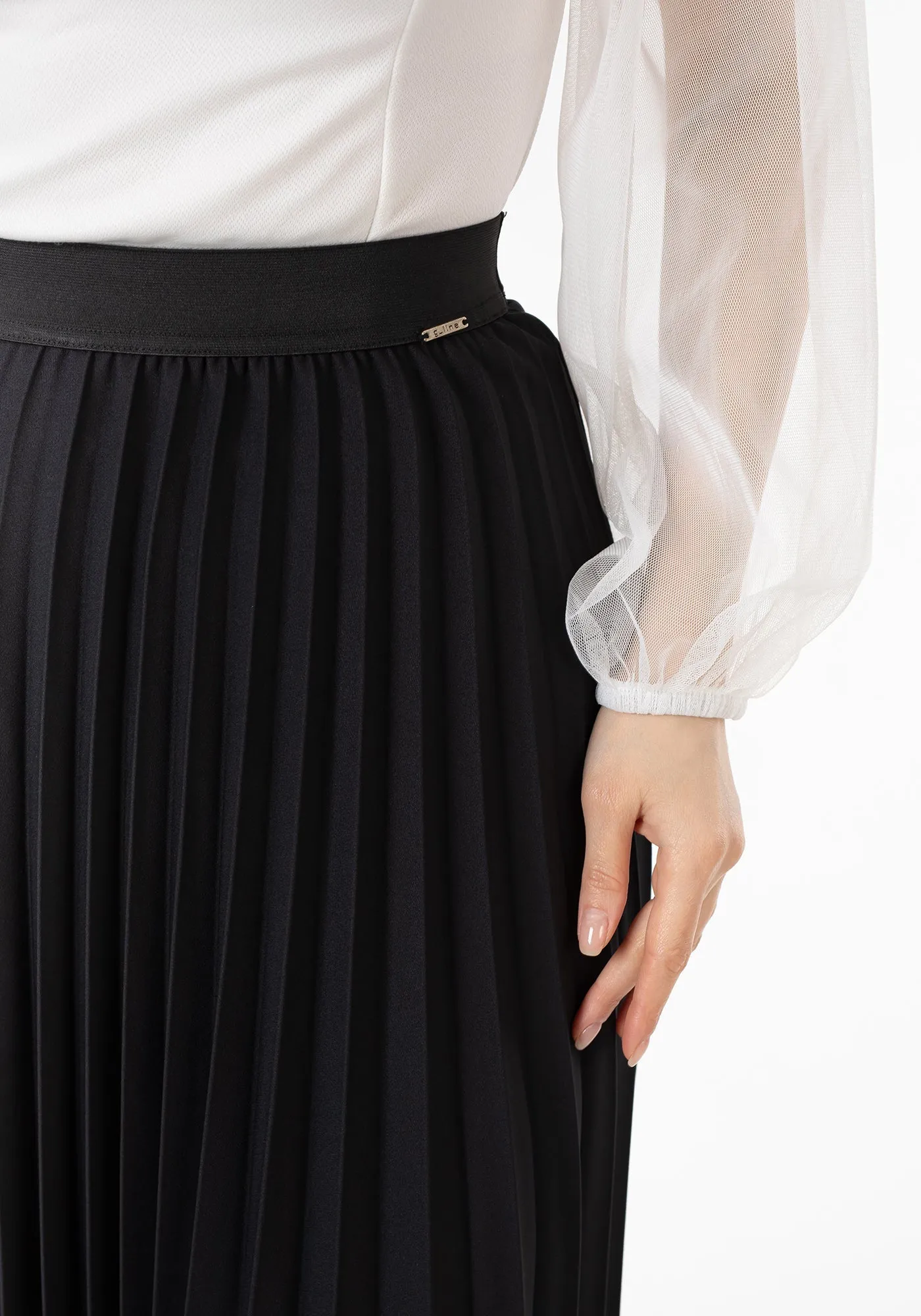 Pleated Maxi Skirt Elastic Waist Band Ankle Length Plisse Skirt