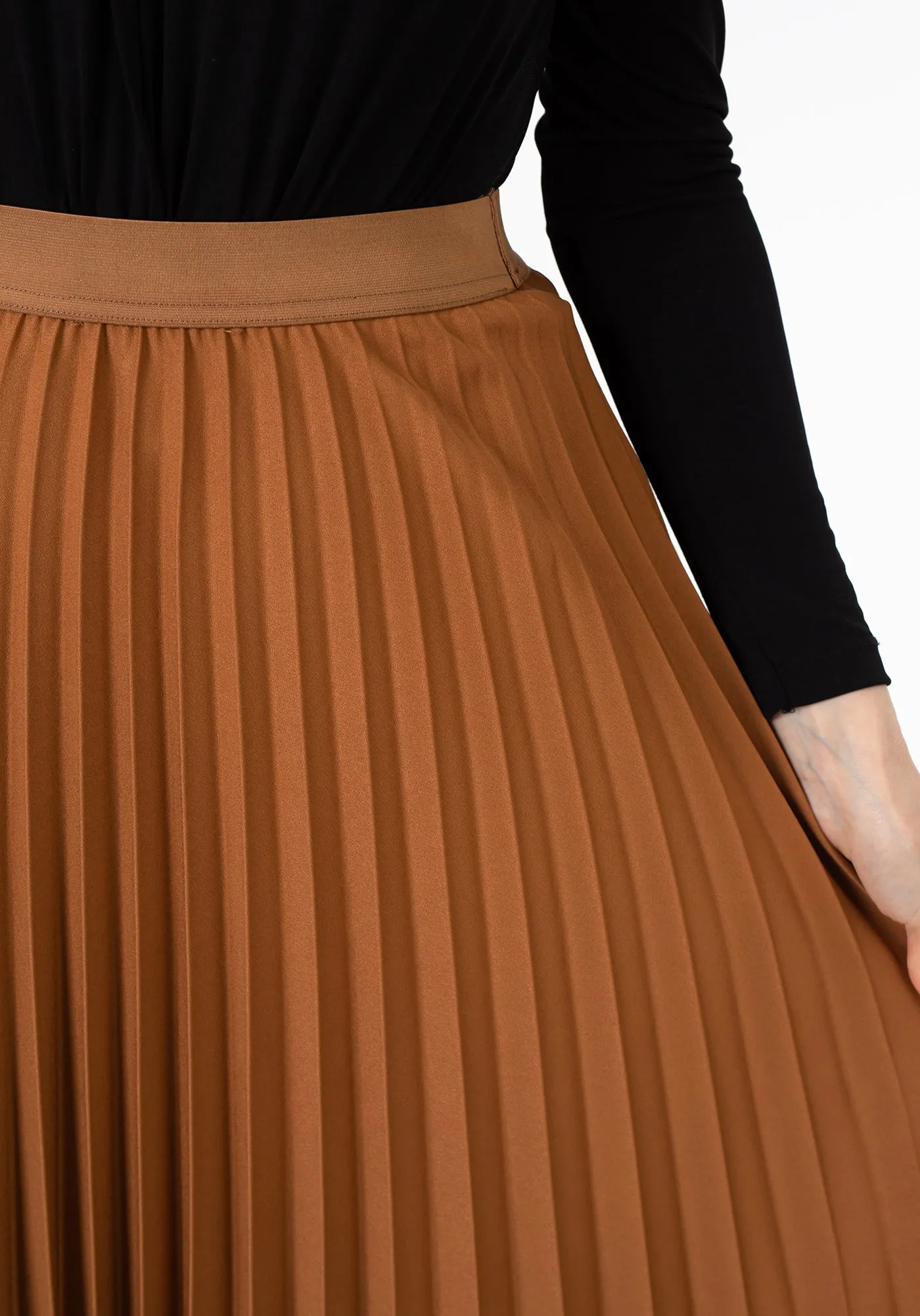 Pleated Maxi Skirt Elastic Waist Band Ankle Length Plisse Skirt