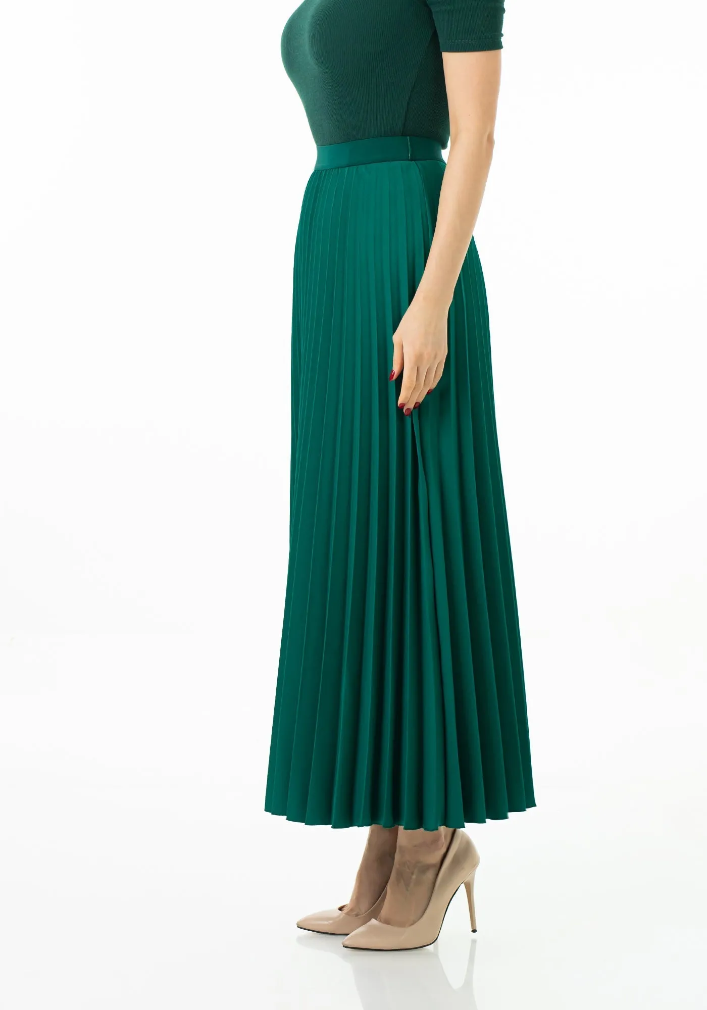 Pleated Maxi Skirt Elastic Waist Band Ankle Length Plisse Skirt