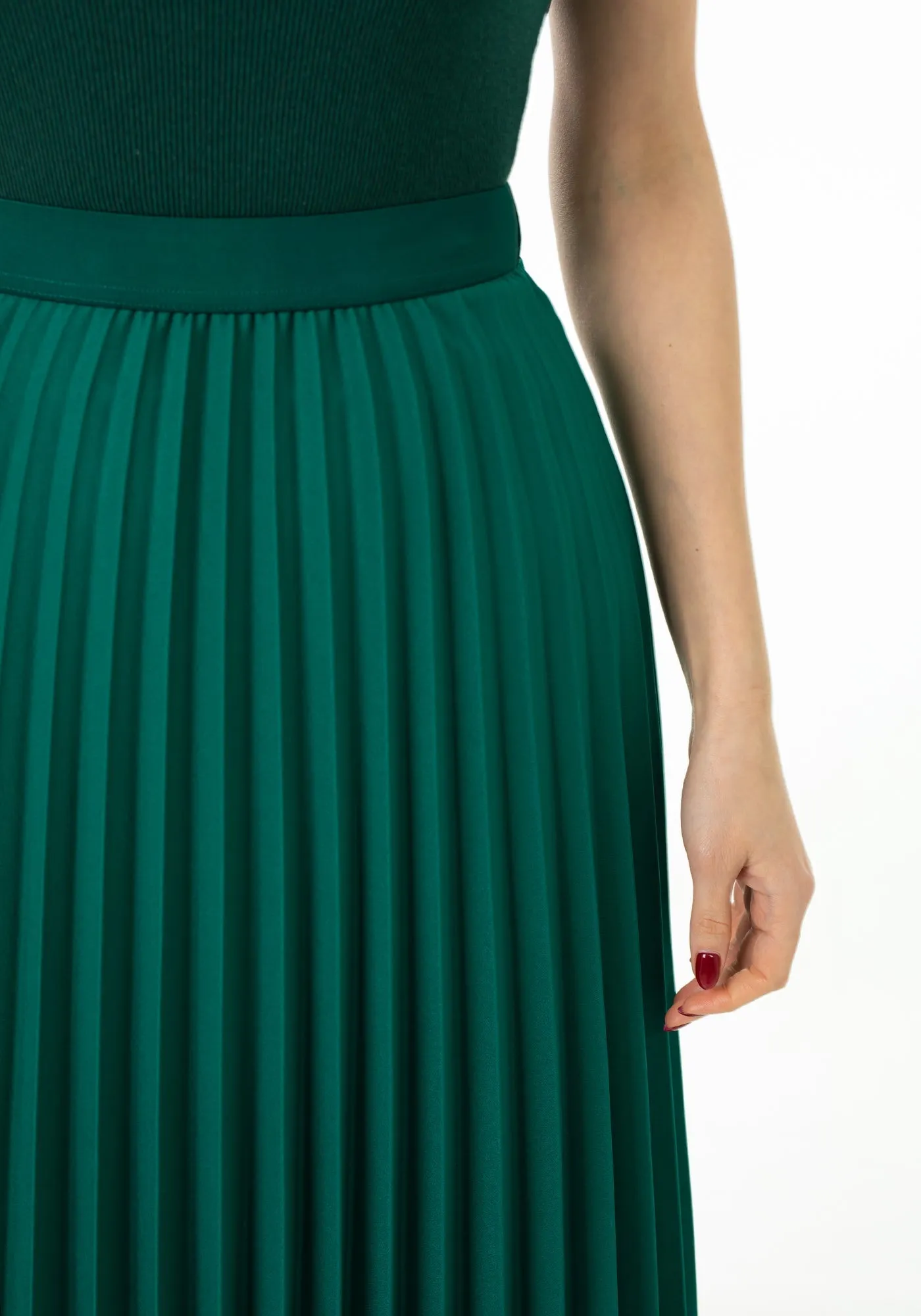 Pleated Maxi Skirt Elastic Waist Band Ankle Length Plisse Skirt