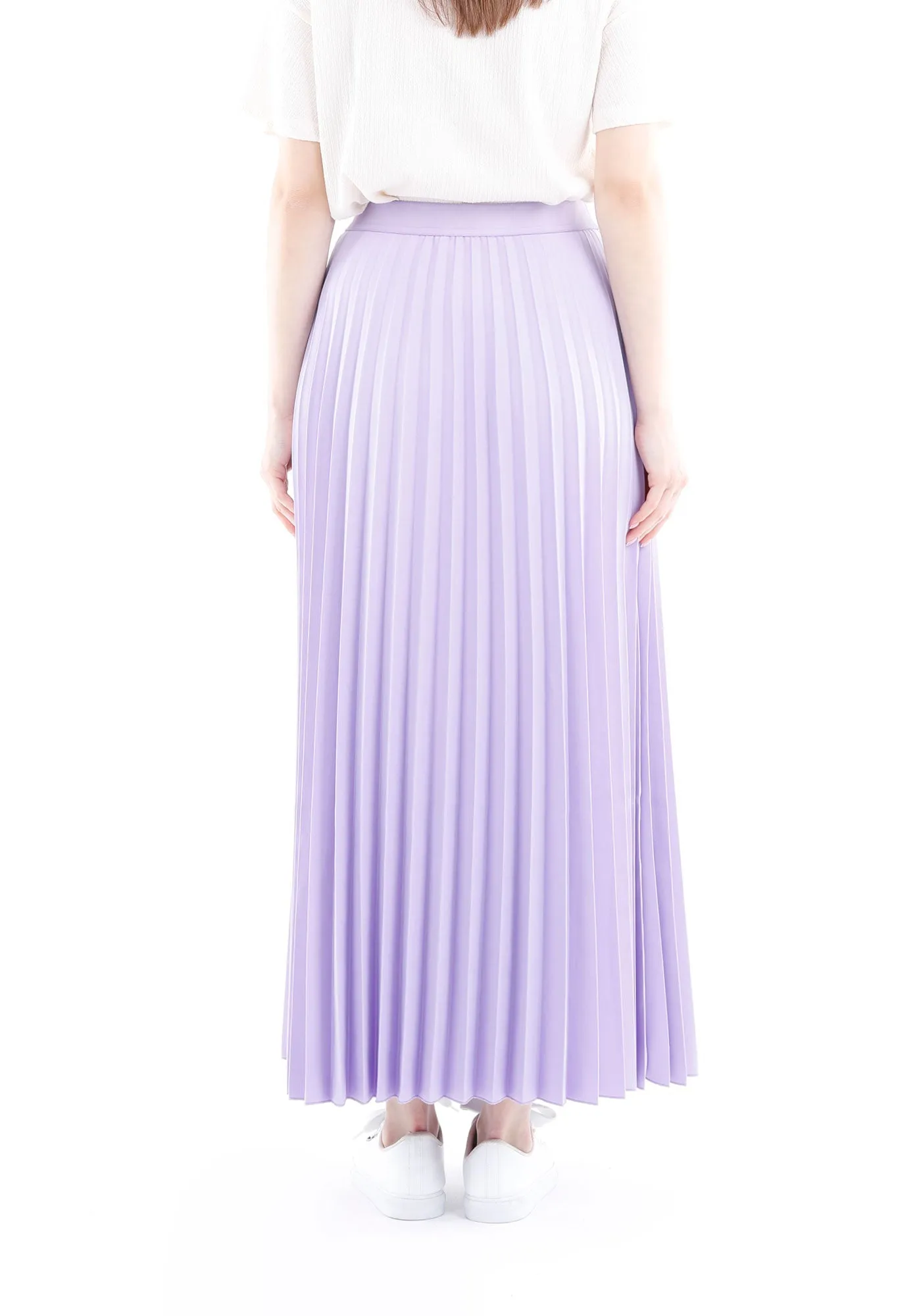 Pleated Maxi Skirt Elastic Waist Band Ankle Length Plisse Skirt