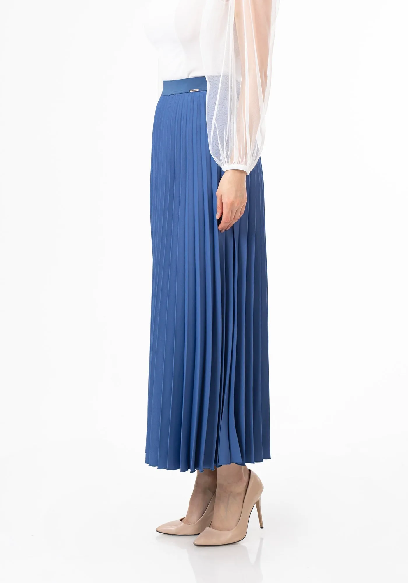 Pleated Maxi Skirt Elastic Waist Band Ankle Length Plisse Skirt