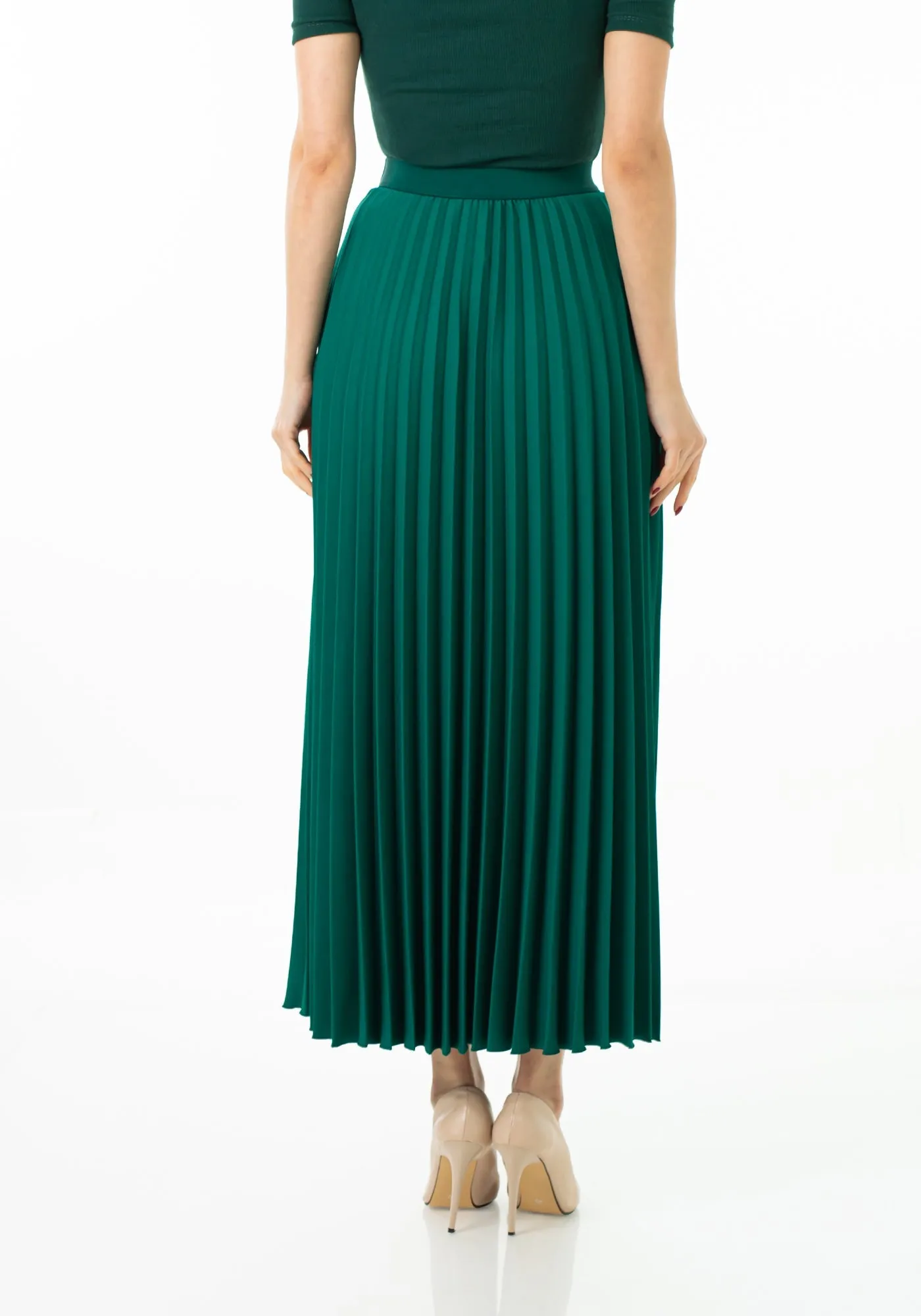 Pleated Maxi Skirt Elastic Waist Band Ankle Length Plisse Skirt