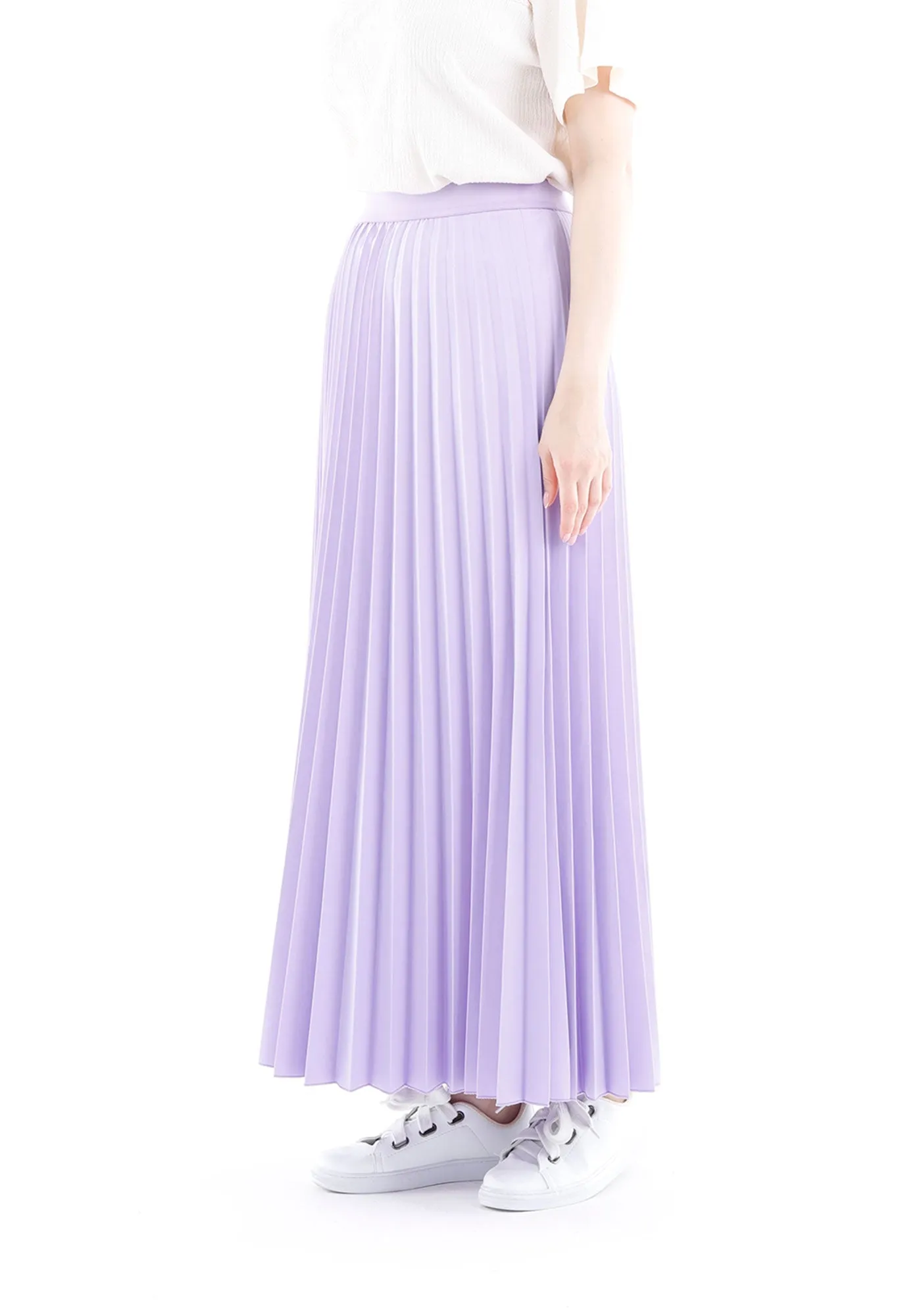 Pleated Maxi Skirt Elastic Waist Band Ankle Length Plisse Skirt