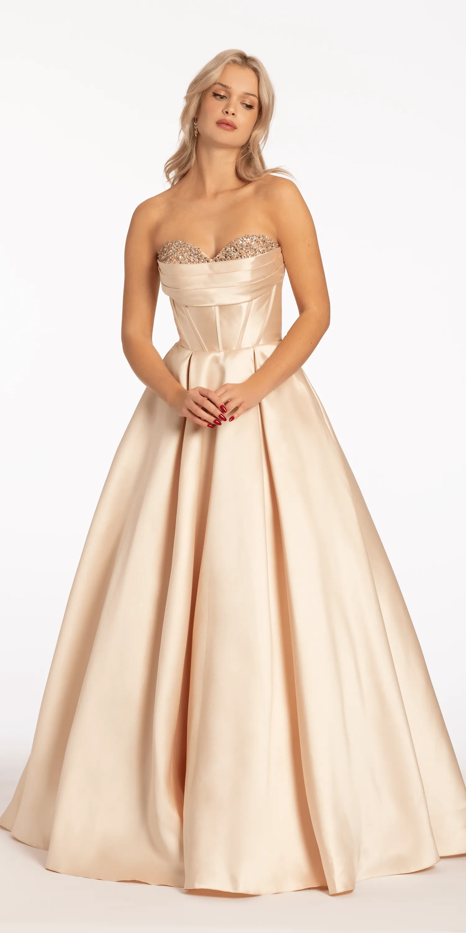 Pleated Mikado Beaded Ballgown with Pockets