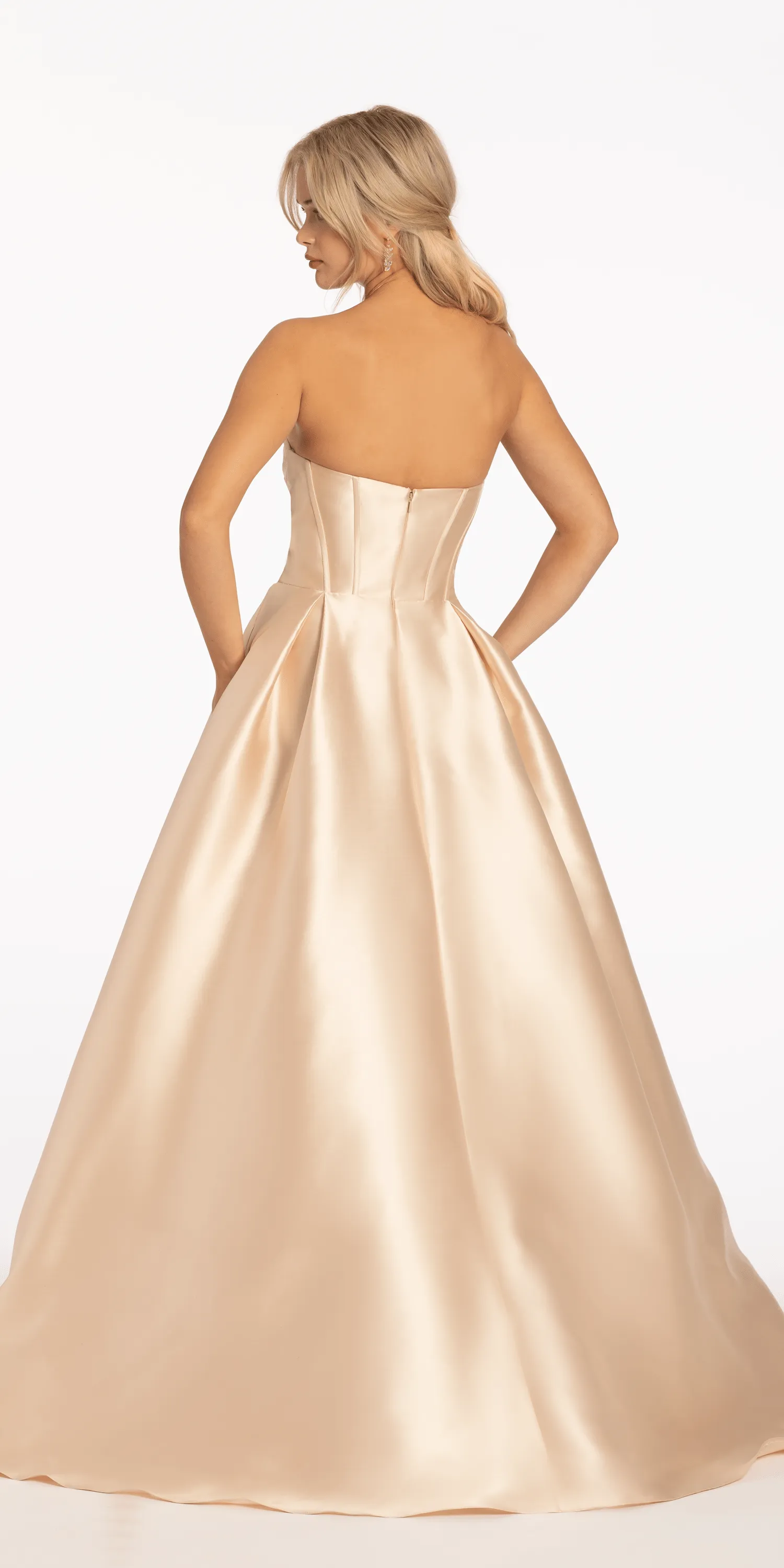 Pleated Mikado Beaded Ballgown with Pockets