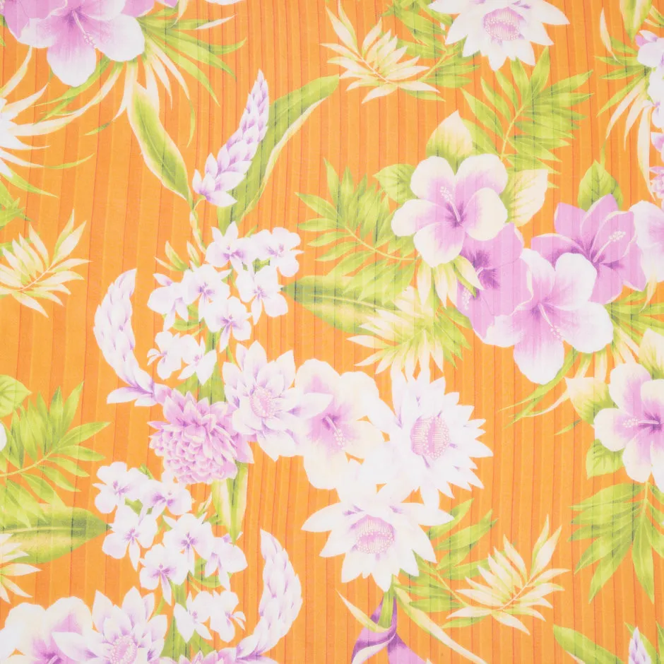 Plumeria Printed Orange Striped Silk Chiffon