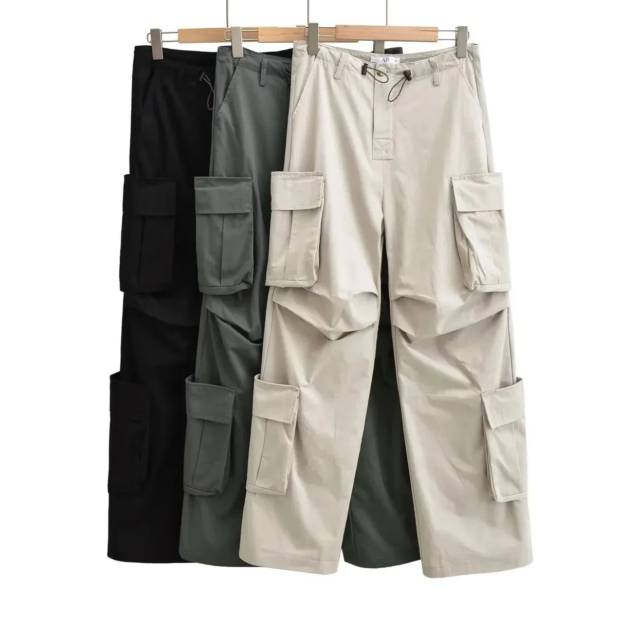 Pocket Detail Cargos in Black, Grey, Orange or Beige