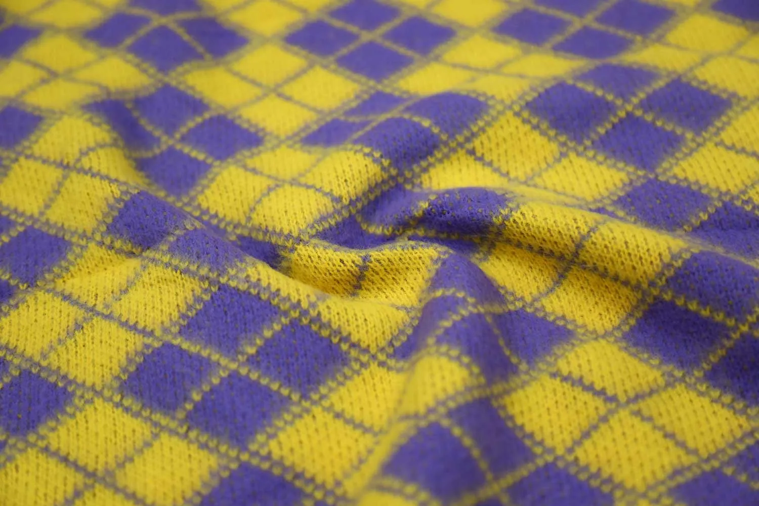 Precut of Yellow & Violet Acro Wool Knitted Fabric