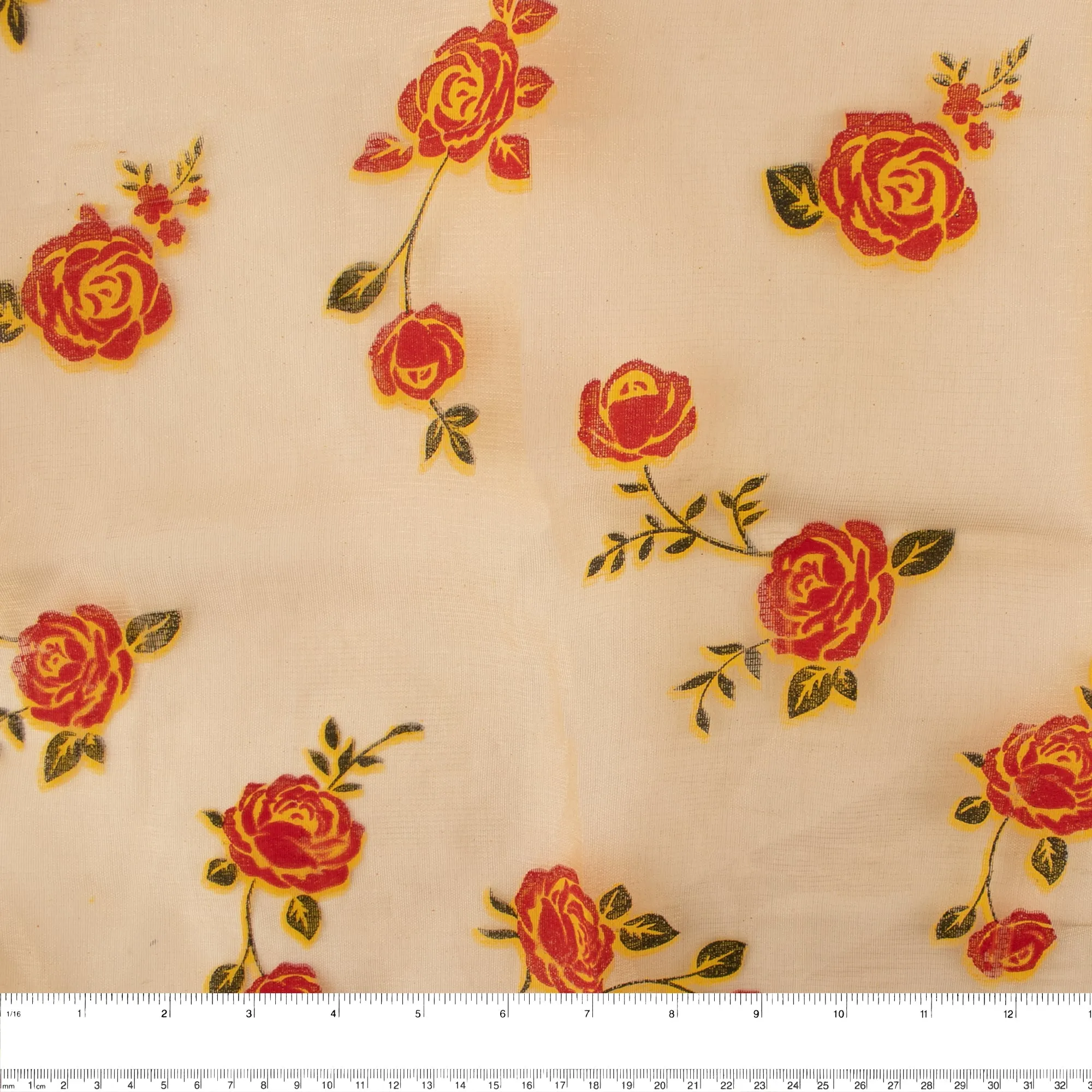 Printed Burnout Organza - Roses - Orange / Red