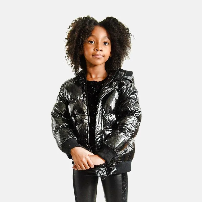 Puffy Coat | Black Glitter