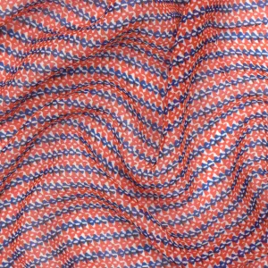 Red-Blue-White Mini Aztec Stripe Printed Silk Chiffon Woven Fabric